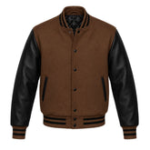 Brown and Black Varsity Jacket with Wool Body and Leather Sleeves