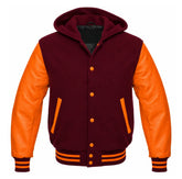 Burgundy and Orange Varsity Jacket with Hood