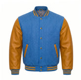 Columbia Blue and Gold Varsity Jacket with Wool Body and Leather Sleeves