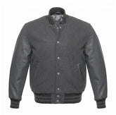 Dark Grey Varsity Jacket with Wool Body and Leather Sleeves