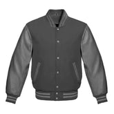 Dark Grey Wool and Leather Varsity Jacket
