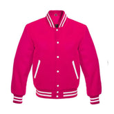 Deep Pink Wool Varsity Jacket