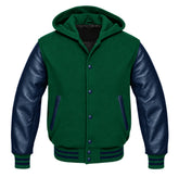 Emerald Green and Navy Blue Hooded Varsity Jacket