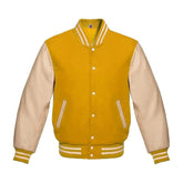 Gold Wool and Cream Leather Varsity Jacket
