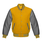 Gold and Grey Varsity Jacket with Wool Body and Leather Sleeves