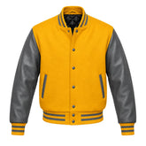Gold and Grey Varsity Jacket with Wool Body and Leather Sleeves