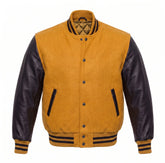 Gold and Black Varsity Jacket with Wool Body and Leather Sleeves