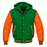 Green and Orange Letterman Jacket with Hood