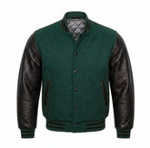 Hunter Green and Black Varsity Jacket with Wool Body and Leather Sleeves