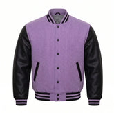 Lavender and Black Varsity Jacket with Wool Body and Leather Sleeves
