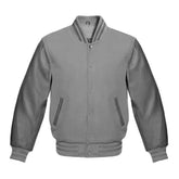Grey Varsity Jacket with Wool Body and Leather Sleeves
