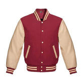 Maroon Wool and Cream Leather Varsity Jacket