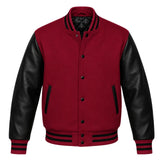 Maroon and Black Varsity Jacket with Wool Body and Leather Sleeves
