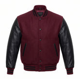 Maroon and Black Varsity Jacket with Wool Body and Leather Sleeves