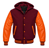 Maroon and Orange Hooded Varsity Jacket