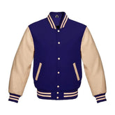 Navy Wool and Cream Leather Varsity Jacket