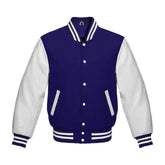 Navy Wool and White Leather Varsity Jacket