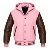 Pink and Maroon Hooded Varsity Jacket