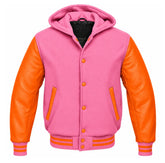 Pink and Orange Letterman Jacket with Hood
