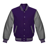 Purple and Grey Varsity Jacket with Wool Body and Leather Sleeves