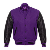 Purple and Black Varsity Jacket with Wool Body and Leather Sleeves