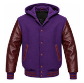 Purple and Maroon Varsity Jacket with Hood