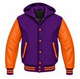 Purple and Orange Hooded Varsity Jacket