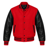 Red and Black Varsity Jacket with Wool Body and Leather Sleeves