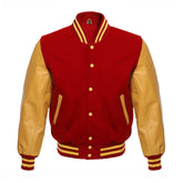 Red and Gold Varsity Jacket with Wool Body and Leather Sleeves