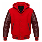 Red and Maroon Hooded Varsity Jacket