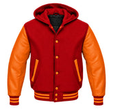 Red and Orange Varsity Jacket with Hood