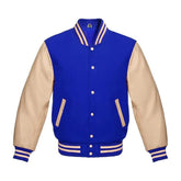 Royal Blue Wool and Cream Leather Varsity Jacket