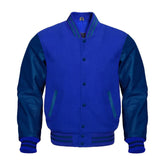 Royal Blue and Navy Varsity Jacket with Wool Body and Leather Sleeves
