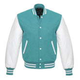 Tiffany and White Varsity Jacket with Wool Body and Leather Sleeves
