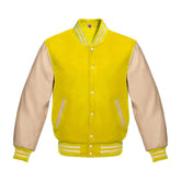 Yellow Wool and Cream Leather Varsity Jacket