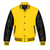 Yellow and Black Varsity Jacket with Wool Body and Leather Sleeves