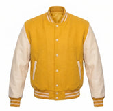 Yellow and Cream Varsity Jacket with Wool Body and Leather Sleeves