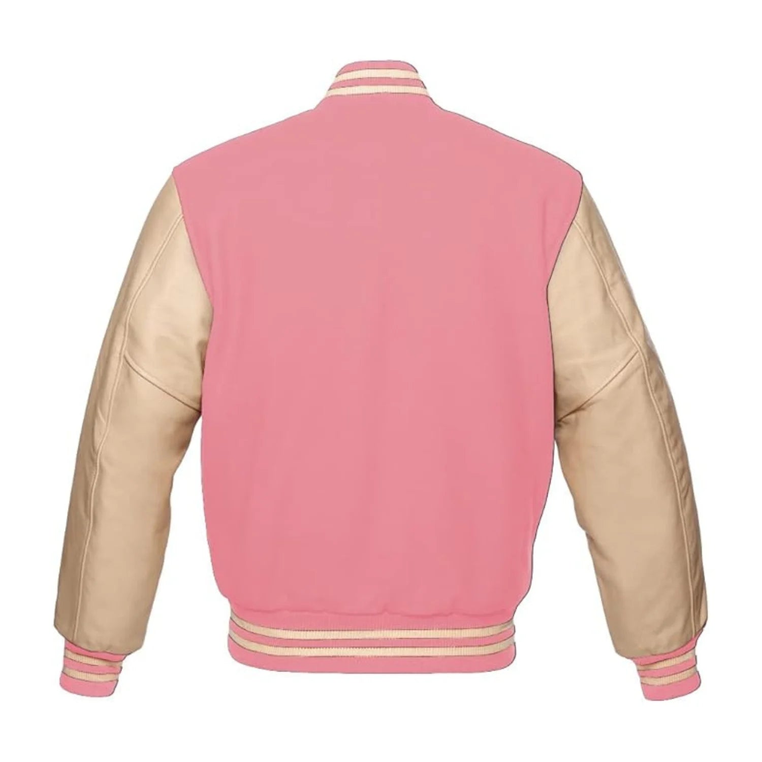 Baby Pink Wool and Cream Leather Varsity Jacket Back Side