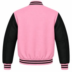 Baby Pink and Black Wool Varsity Jacket