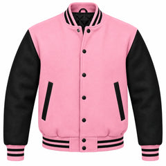 Baby Pink and Black Wool Varsity Jacket