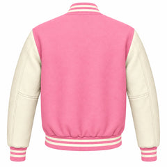 Baby Pink and Cream Wool Varsity Jacket