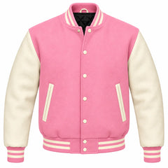 Baby Pink and Cream Wool Varsity Jacket