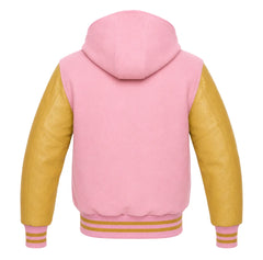 Baby Pink and Gold Varsity Jacket with Hood