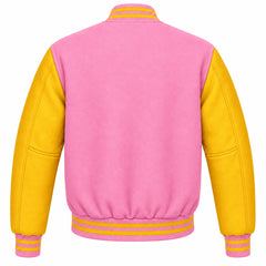 Baby Pink and Gold Wool Varsity Jacket