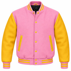 Baby Pink and Gold Wool Varsity Jacket