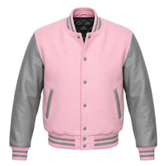 Baby Pink and Grey Varsity Jacket
