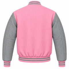 Baby Pink and Grey Wool Letterman Jacket