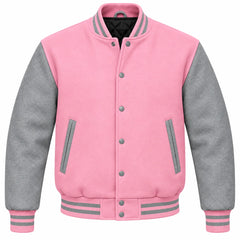 Baby Pink and Grey Wool Letterman Jacket