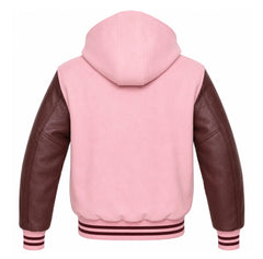 Baby Pink and Maroon Varsity Jacket with Hood