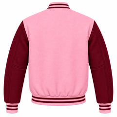 Baby Pink and Maroon Wool Varsity Jacket